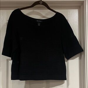 White House Black Market Black Textured Knit Short Sleeve Top